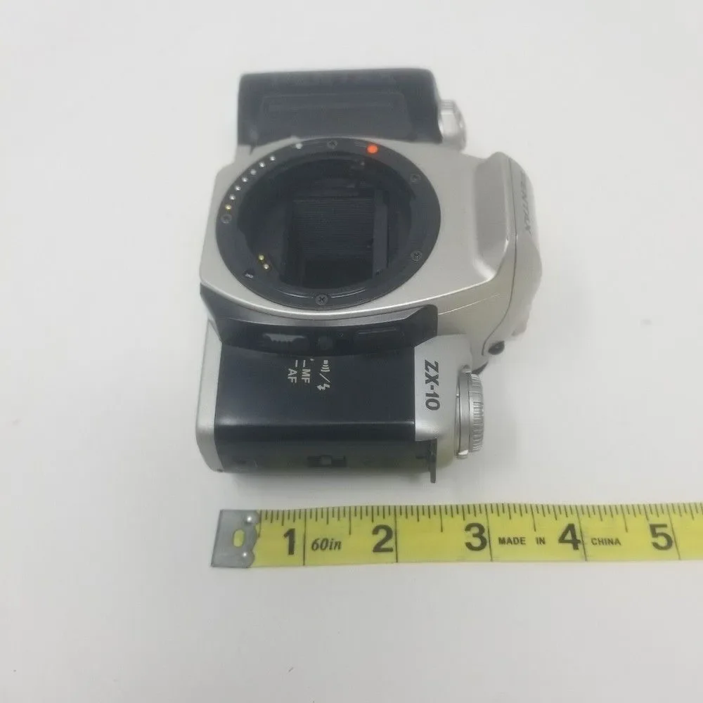 Pentax ZX-10 Silver And Black 35mm SLR Film Photography Camera Autofocus Flash